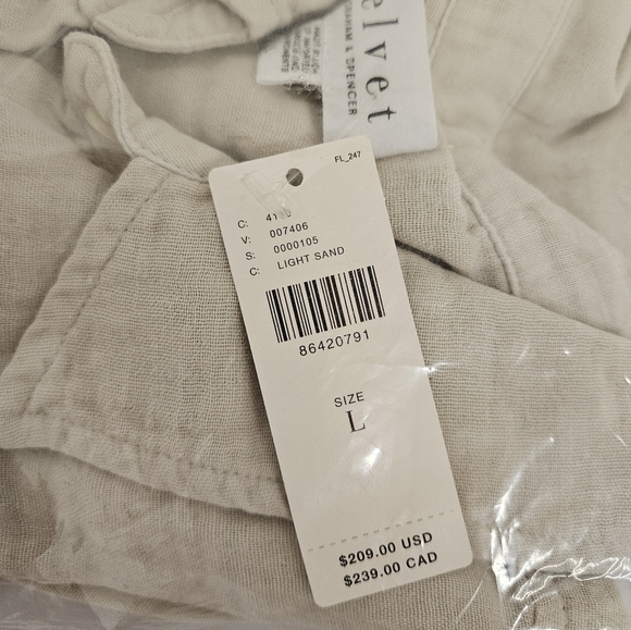 Velvet By Graham and Spencer Lana Cropped Button Down Shirt in Light Sand NWT - Picture 13 of 13